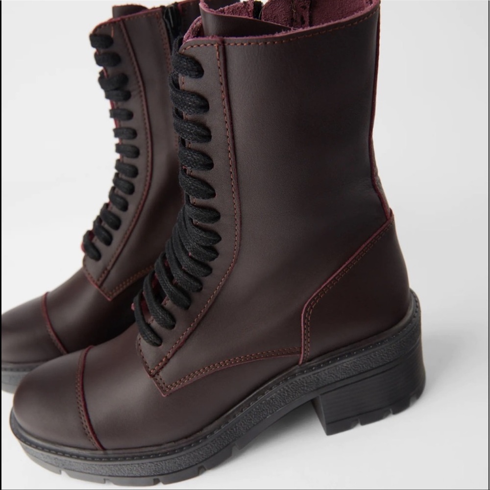 ZARA BURGUNDY COMBAT BOOTS SIZE
